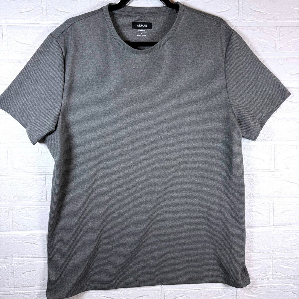Alfani T-Shirt Mens Size L Gray Short Sleeve Stretch Textured Crew Neck Tee